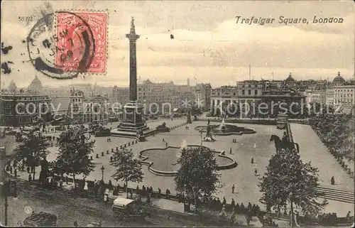 London Trafalgar Square Fountain Nelsons Column Stempel auf AK Kat. City of London