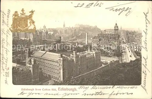 Edinburgh View from Calton Hill Wappen Kat. Edinburgh