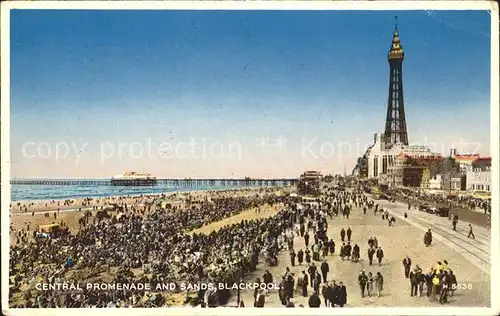 Blackpool Central Promenade and Sands Tower Valentine s Post Card Kat. Blackpool
