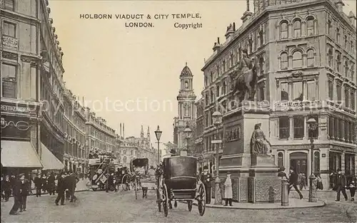 London Holborn Viaduct and City Temple Monument Kutsche Kat. City of London