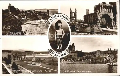 St Andrews Fife Castle Ruins Cathedral Bathing Pool Martyrs Monument Child Valentine s Post Card Kat. Fife