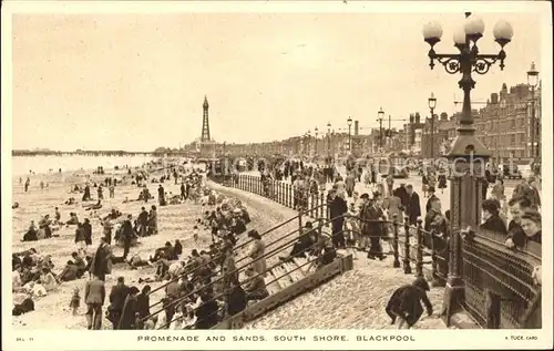 Blackpool Promenade and Sands Shouth Shore Beach Tucks Post Card Kat. Blackpool