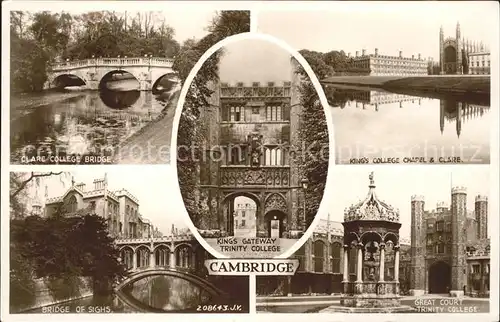Cambridge Cambridgeshire Bridge King's College Chapel Trinity College Valentine's Post Card / Cambridge /Cambridgeshire CC