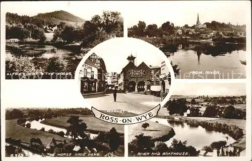Ross on Wye Herefordshire County of Alton Court Woods Market Hall Horse Shoe Bend Boathouse Valentine s Post Card Kat. Herefordshire County of