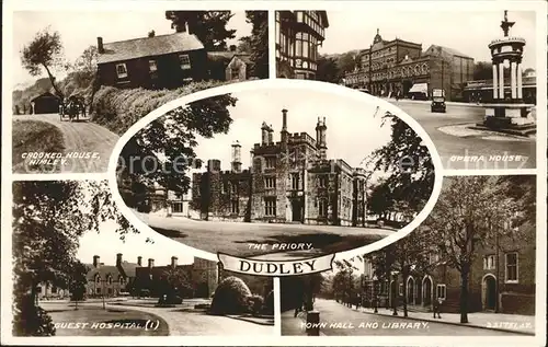 Dudley Priory Crooked House Opera House Hospital Town Hall Library Valentine s Post Card Kat. Dudley