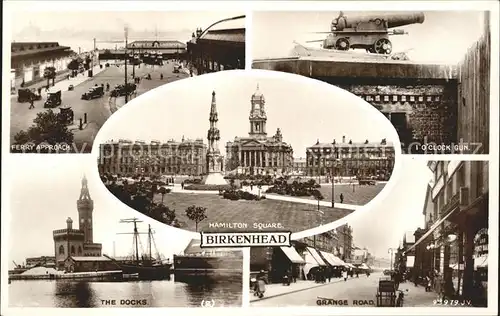 Birkenhead & Tranmere Ferry Approach O Clock Gun Grange Road Docks Hamilton Square Valentine s Post Card Kat. Wirral