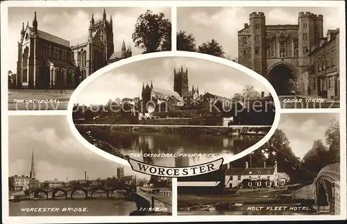Worcester Cathedral Edgar Tower Bridge Holt Fleet Hotel Valentine s Post Card Kat. Worcester