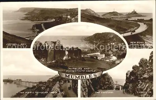 Mumbles Caswell Bay Mumbles Head Pier Train The Cutting Oystermouth Castle Valentine s Post Card Kat. Swansea