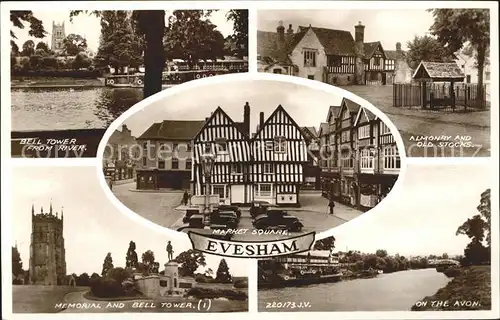 Evesham Wychavon Bell Tower Almonry and Old Stocks Market Square Memorial on the Avon Valentine s Post Card Kat. Wychavon