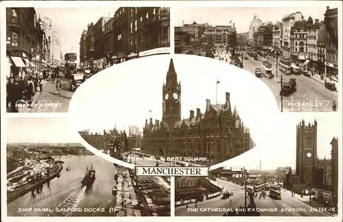 Manchester Market Street Piccadilly Ship Canal Salford Docks Cathedral Exchange Station Town Hall Albert Square Kat. Manchester