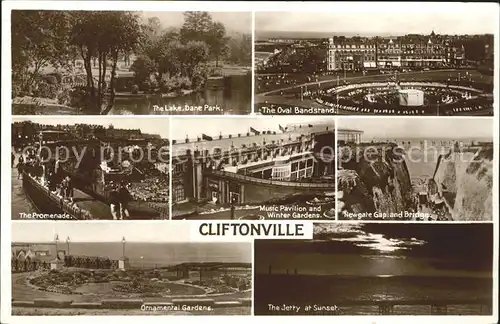 Cliftonville Thanet Lake Dane Park Oval Bandstand Promenade Music Pavilion Newgate Gap Bridge Ornamental Gardens Jetty Sunset Kat. Thanet