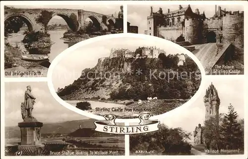 Stirling Old Bridge of Forth Palace Castle Bruce Statue Wallace Monument Valentine s Post Card Kat. Stirling
