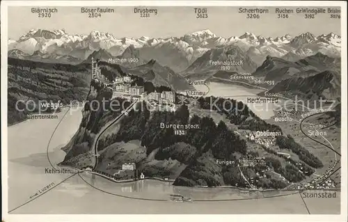 Buergenstock und Umgebung Panoramakarte Kat. Buergenstock