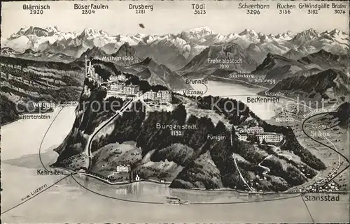 Buergenstock und Umgebung Panoramakarte Kat. Buergenstock