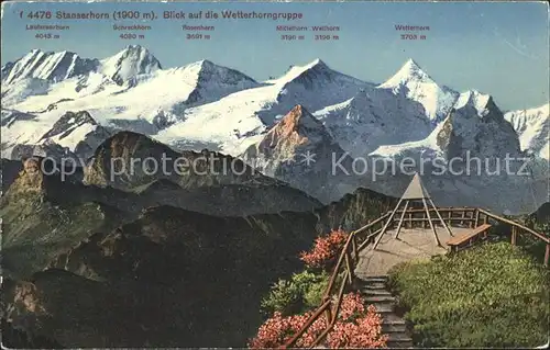 Stanserhorn mit Wetterhorngruppe und Aussichtsplattform Kat. Stanserhorn
