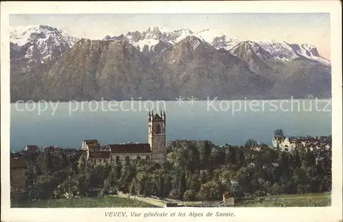 Vevey VD Vue generale et les Alpes de Savoie Kat. Vevey