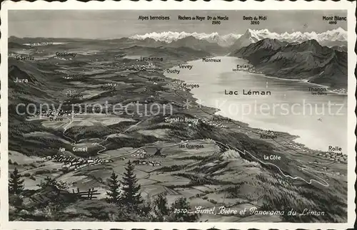 Gimel VD Biere et Panorama du Lac Leman Kat. Gimel