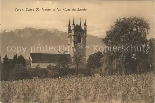 Vevey VD Eglise St Martin et les Alpes de Savoie Kat. Vevey