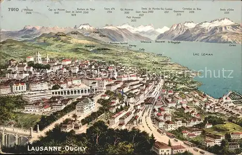 Lausanne VD Ochy et Lac Leman Panoramakarte / Lausanne /Bz. Lausanne City