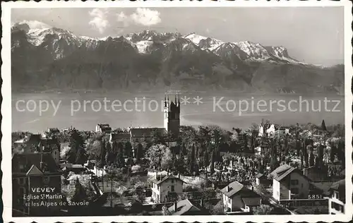 Vevey VD Eglise St Martin et les Alpes de Savoie Kat. Vevey