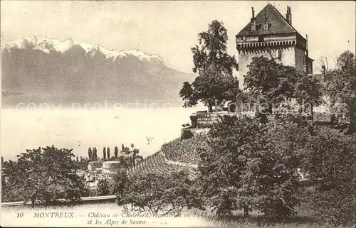 Montreux VD Chateau de Chatelard et les Alpes de Savoie / Montreux /Bz. Vevey