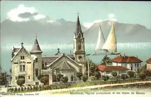 Montreux VD Eglise protestante et les Alpes de Savoie / Montreux /Bz. Vevey