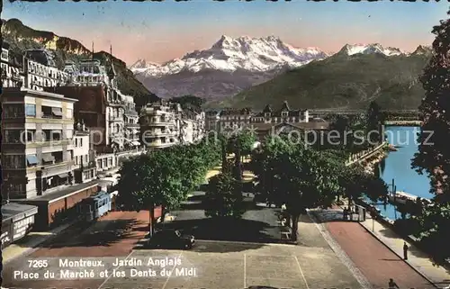 Montreux VD Jardin Anglais Place du Marche et les Dents du Midi / Montreux /Bz. Vevey