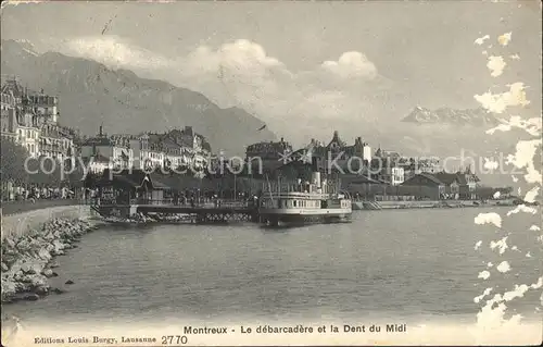 Montreux VD Le debarcadere et la Dent du Midi / Montreux /Bz. Vevey