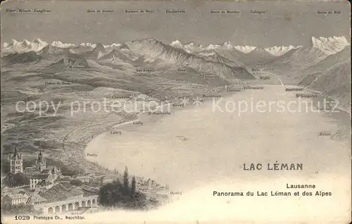 Lausanne VD Panorama du Lac Leman et des Alpes / Lausanne /Bz. Lausanne City