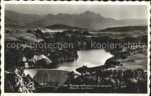 Moleson sur Gruyeres Barrage de Rossens Lac de la Gruyere Vue aerienne Kat. Moleson sur Gruyeres