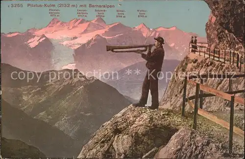 Pilatus Kulm Felsenweg mit Berner Alpen Kat. Pilatus Kulm