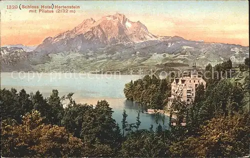 Hertenstein LU Schlosshotel mit Vierwaldstaettersee und Pilatus Kat. Hertenstein LU