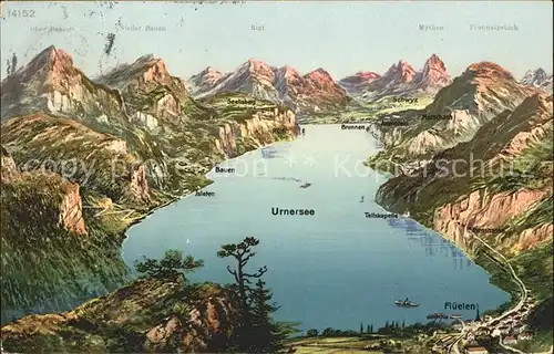 Urnersee Panoramakarte mit Alpen Kat. Brunnen