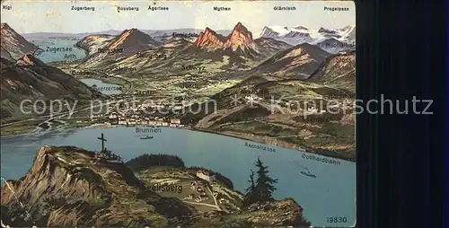 Seelisberg UR Panoramakarte Vierwaldstaettersee und Alpen / Seelisberg /Bz. Uri