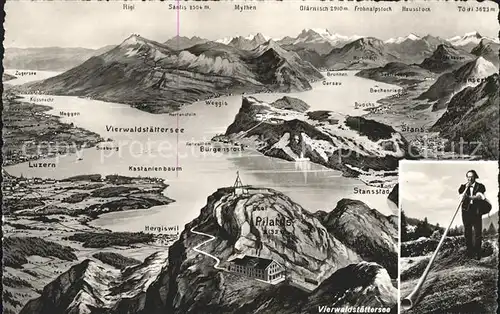 Pilatus Panoramakarte Vierwaldstaettersee Zugersee Alpen Hornblaeser Kat. Pilatus
