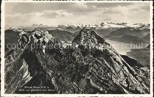 Pilatus Kulm mit Vierwaldstaettersee und Alpen Kat. Pilatus Kulm