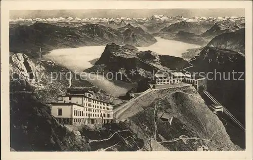 Pilatus Kulm mit Vierwaldstaettersee und Alpen Kat. Pilatus Kulm