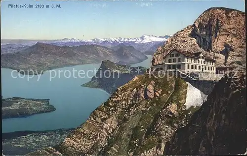 Pilatus Kulm mit Vierwaldstaettersee und Alpen Rigi Buergenstock  Kat. Pilatus Kulm