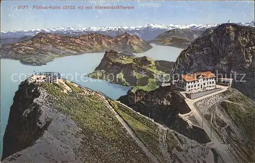 Pilatus Kulm mit Vierwaldstaettersee und Alpen Kat. Pilatus Kulm