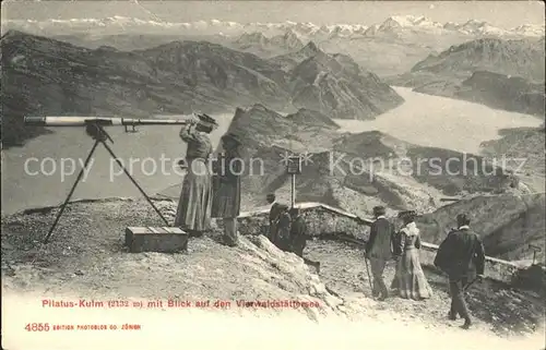 Pilatus Kulm mit Vierwaldstaettersee und Alpen Fernrohr Kat. Pilatus Kulm