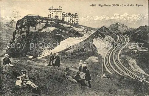 Rigi Kulm mit Rigibahn und den Alpen Kat. Rigi Kulm