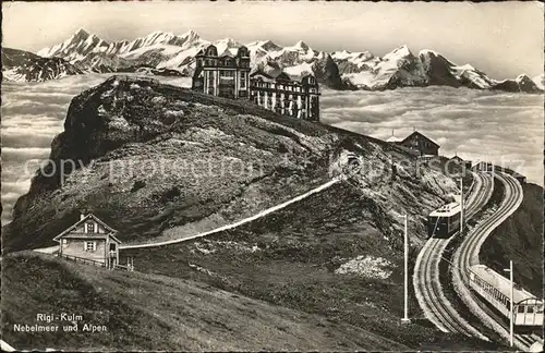 Rigi Kulm Hotel mit Rigibahnen Nebelmeer und Pilatus Kat. Rigi Kulm