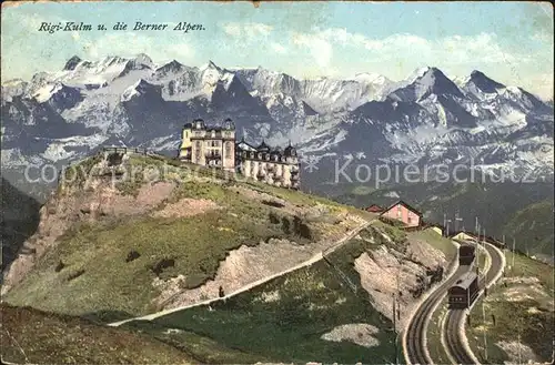 Rigi Kulm mit Berner Alpen und Rigibahnen Kat. Rigi Kulm