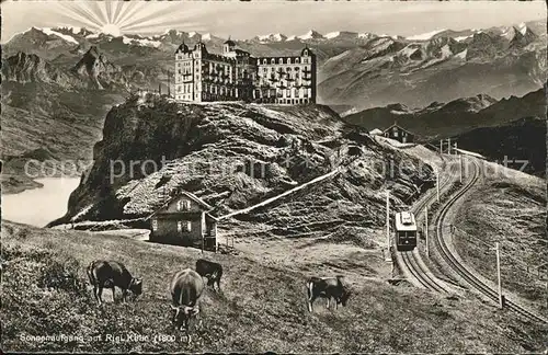 Rigi Kulm mit Berneralpen und Rigibahn Kat. Rigi Kulm