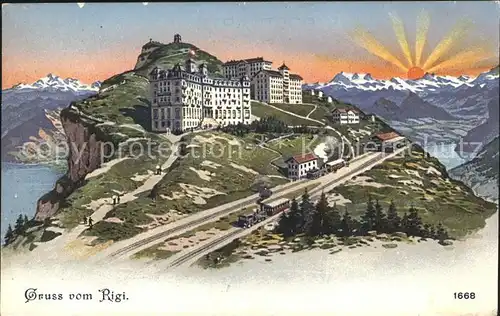 Rigi Kulm Hotel mit Berneralpen und Rigibahn Kat. Rigi Kulm