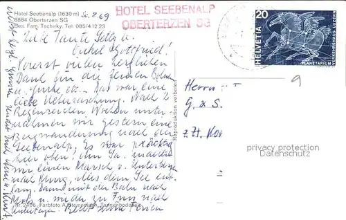 Oberterzen Hotel Seebenalp Fam. Tschirky Kat. Oberterzen