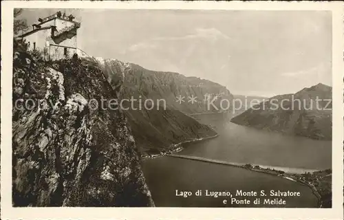 Melide Lago di Lugano POnte e Monte San Salvatore  Kat. Melide