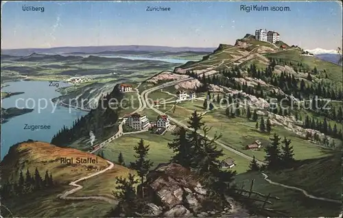 Rigi Kulm Staffel Zugerseee Zuerichsee Panoramakarte Kat. Rigi Kulm