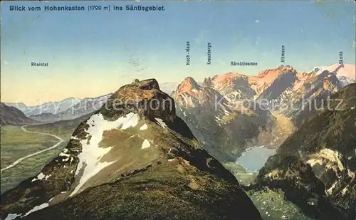 Hoher Kasten Panorama Blick ins Saentisgebiet Kat. Appenzeller Alpen