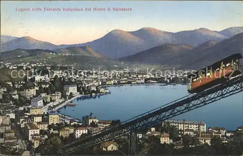 Lugano TI colla Ferrovia funicolare del Monte San Salvatore Kat. Lugano